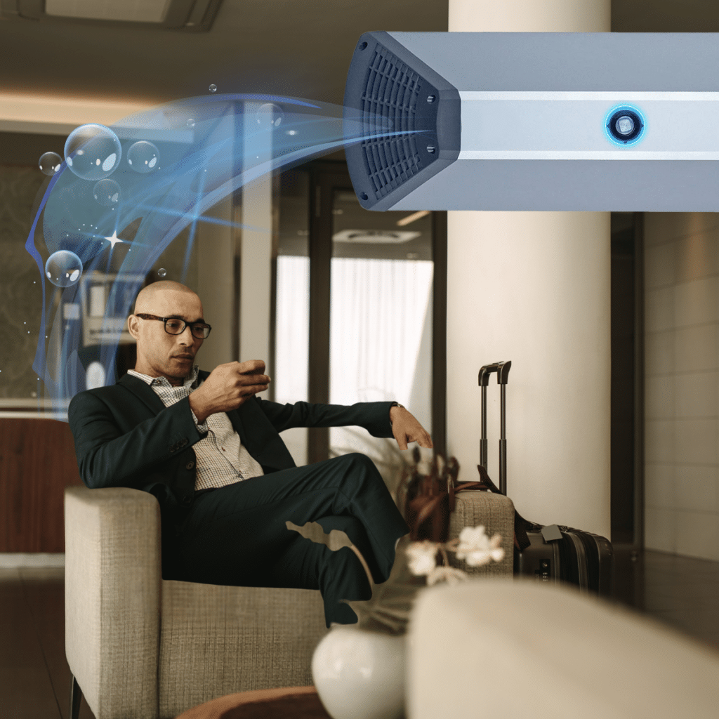 Passenger enjoying a fresh airport lounge